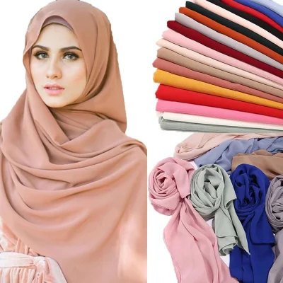 Sciarpe lunghe Sciarpa Hijab da donna musulmana in chiffon a bolle increspate