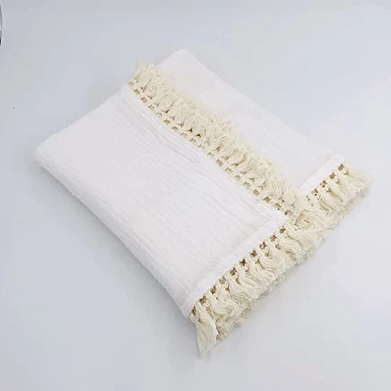 Poowe Coperta per la ricezione del bambino in mussola di cotone con frange Boho, bohémien, nappe, decorazione per la cameretta